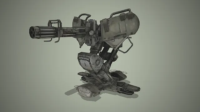 加特林机枪炮塔  防御武器  做旧金属  旋转基座