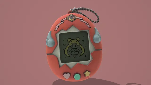 3D卡通风格粉色电子宠物机模型，创意设计（3D宠物机、卡通风格、可爱复古风，宠物机设计主题）