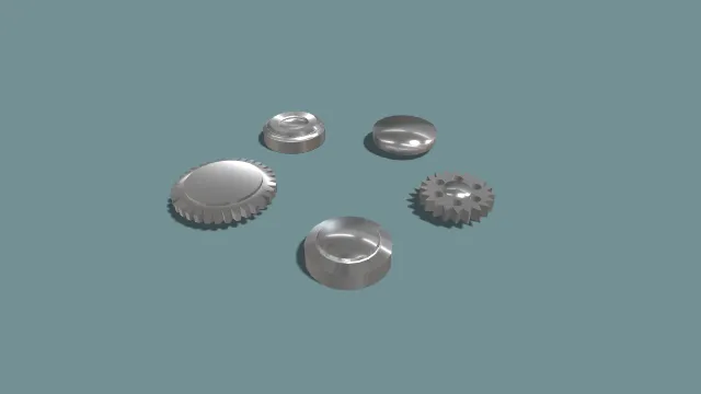 齿轮与金属按钮组合 3D 低多边形工业机械场景装饰模型