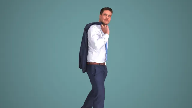 银衬衫蓝裤搭西装男士商务休闲行走姿态 3D 模型