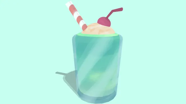 透明杯子装有奶油苏打汽水饮料樱桃水果食物