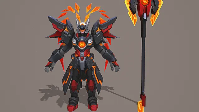 赛博战士角色：焰状肩甲能量炉机甲模型