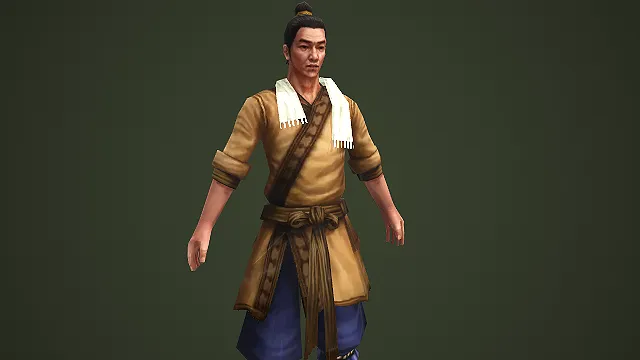 古风武侠棕色短打平民男性角色 3D 模型