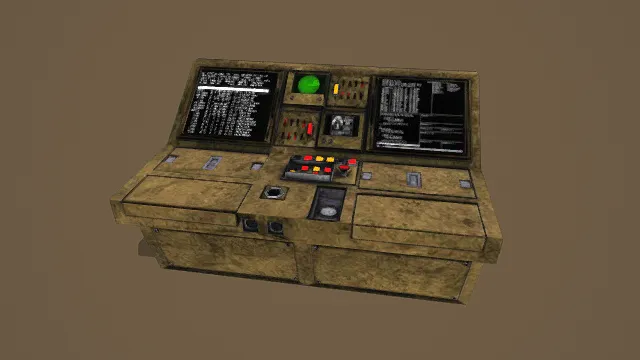 3D卡通风格棕黄多色系复古控制台模型，创意设计（3D控制台、卡通风格、复古科技风，控制台设计主题）