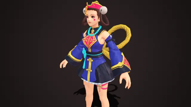 民族国风  双辫发型  绒球头饰  彩纹绣饰  民族服饰元素  灵动感  民族美学  少女形象 