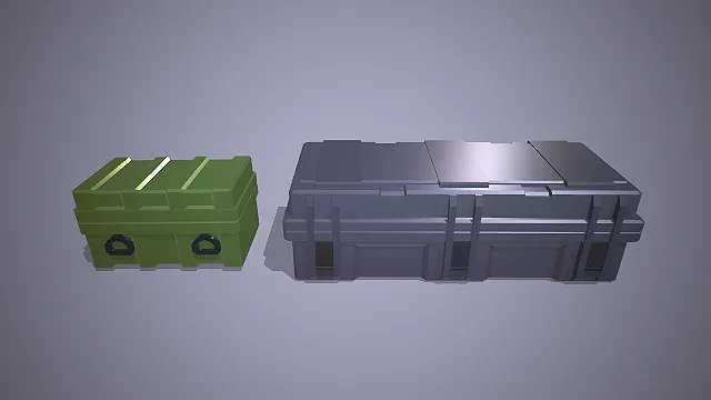 两款低模风格的3D大型军用物资箱，弹药箱模型