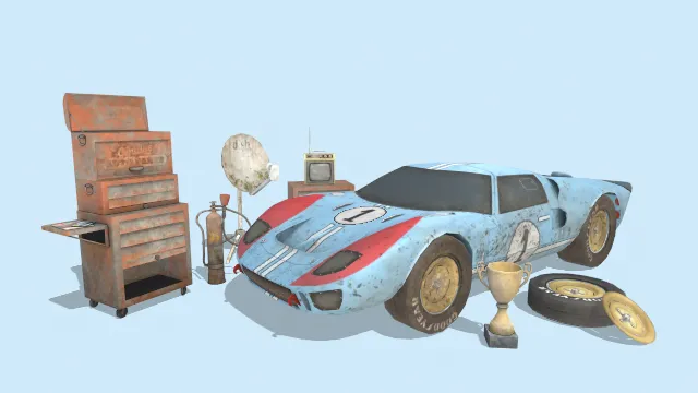 森林独行者赛车破旧汽车场景