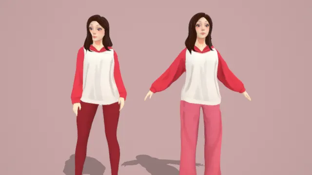 3D卡通风格女性人物角色模型，创意设计（3D角色、卡通风格、清新卡通风，角色设计主题）