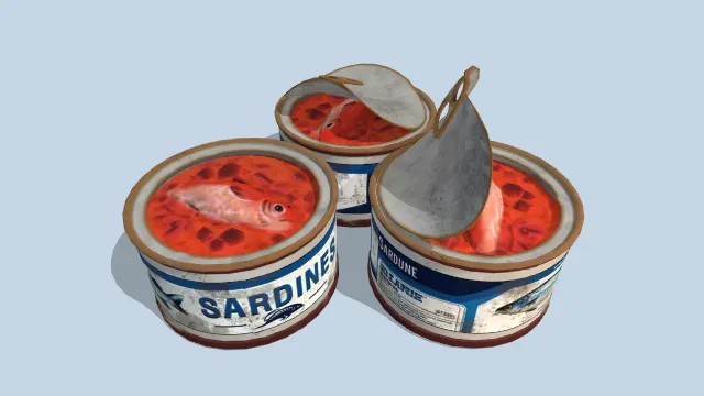 开盖的罐装沙丁鱼有点破损的罐头食物