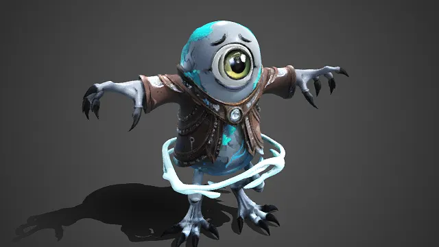 萌系  奇幻风格  独眼幽灵怪物  皮质装饰  尖爪  委屈的表情