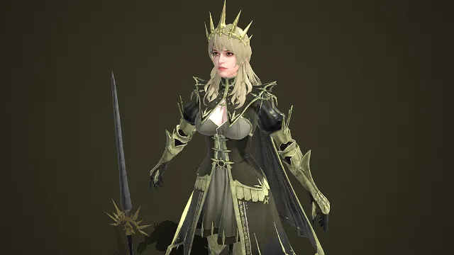 暗黑奇幻风格  尖刺战甲  游戏女角色  黑金配色  暗黑美学  女战神  