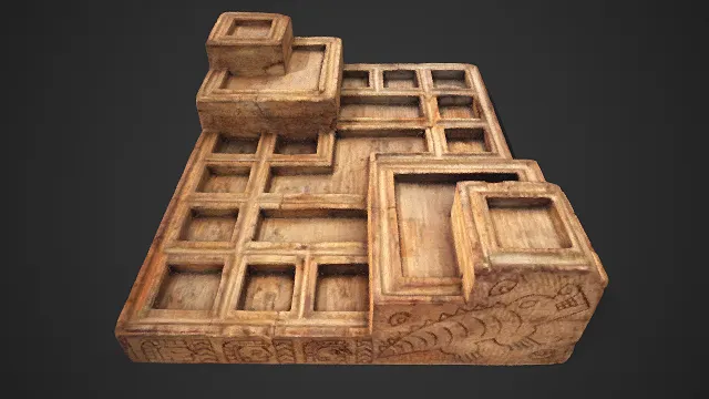 古文明风格  石质棋盘  方形盘面  阶梯状结构  鳄鱼兽纹  实用