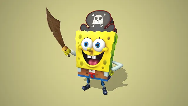 卡通模型  海绵宝宝  海盗装扮  木质弯刀  骷髅帽