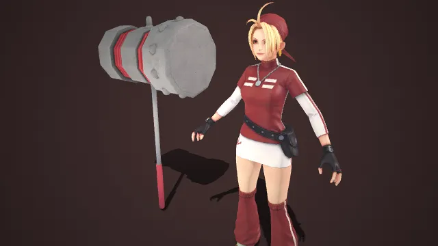 浅金红发  立领上衣  休闲感  重锤武器  力量感  力量型少女  青春灵动  反差  红白配色