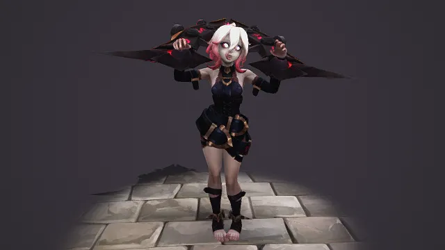 3D卡通风格暗黑系女性角色模型，创意设计（3D角色、卡通风格、暗黑奇幻风，角色设计主题）