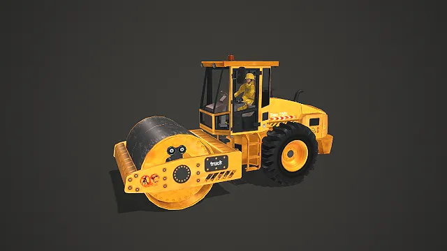 工程用黄色压路车 3D 模型