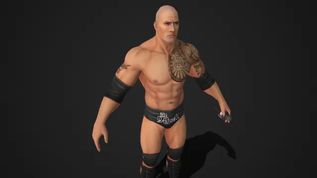 摔角巨星  巨石强森  肌肉造型  部落纹身  统治赛场  黑色摔角赛裤