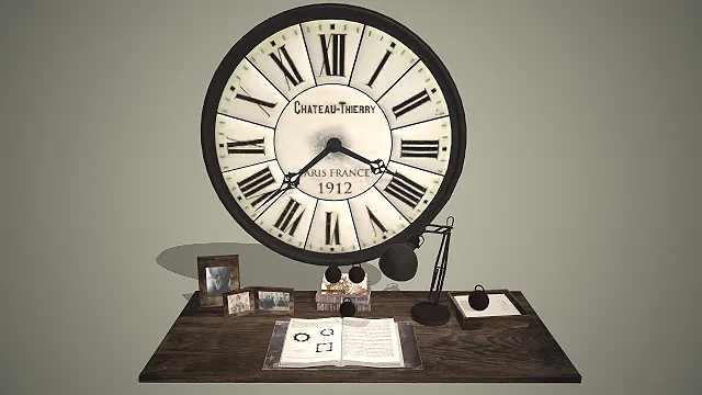 复古工业风  木质书桌  挂钟  怀旧书房