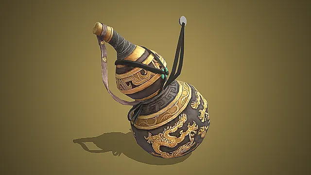 古风鎏金龙凤纹葫芦形酒壶 3D 模型