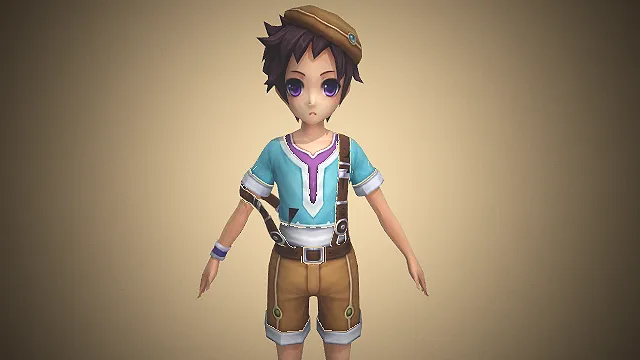 二次元少年  背带短裤  贝雷帽  卡通 Q 版