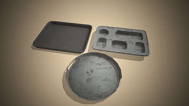 一套复古风格的餐用托盘3D模型