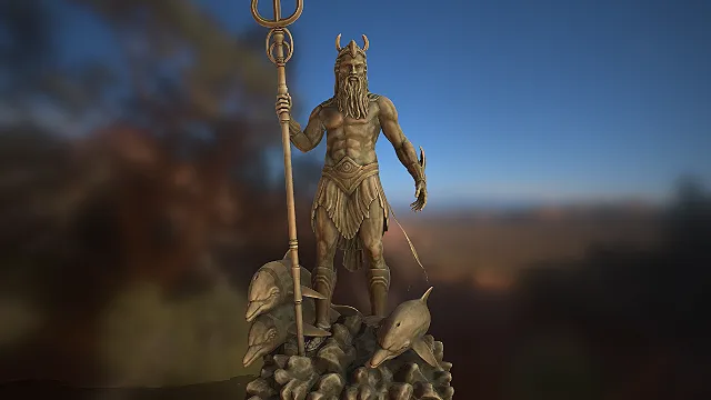 海神雕像  手持三叉戟  神话角色  写实质感