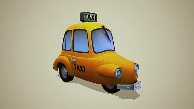 卡通可爱风格化黄色出租车3D汽车模型