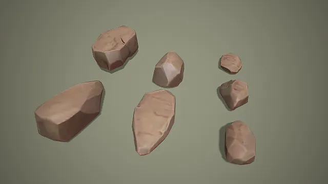 卡通风格低多边形土褐色岩石石块 3D 模型套装