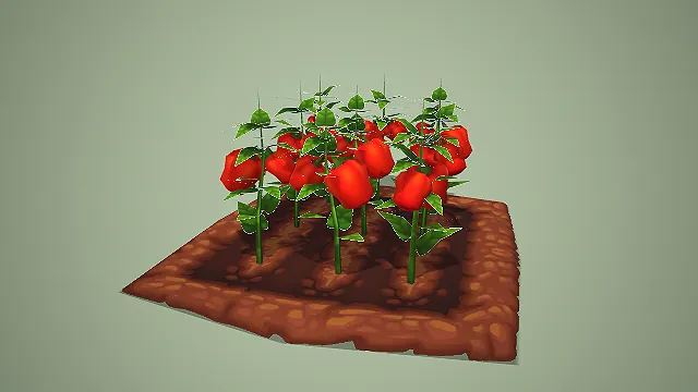 卡通方形菜地红辣椒成熟株 3D 模型 游戏农场种植道具资产