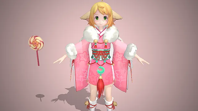 涂山苏苏  狐妖小红娘  粉色和服  金发狐耳