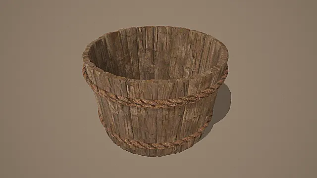 复古乡村风旧木绳编桶3D模型