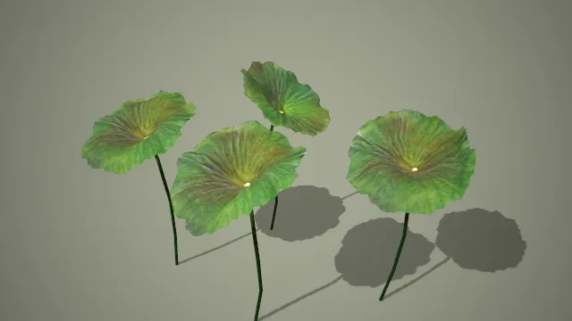 写实风格深绿渐变荷叶组合 3D 中式水景装饰道具模型