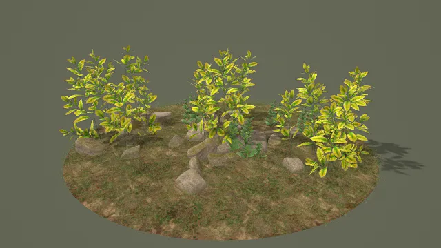 3D卡通风格植物景观模型，创意设计（3D景观、卡通风格、写实风，景观设计主题）