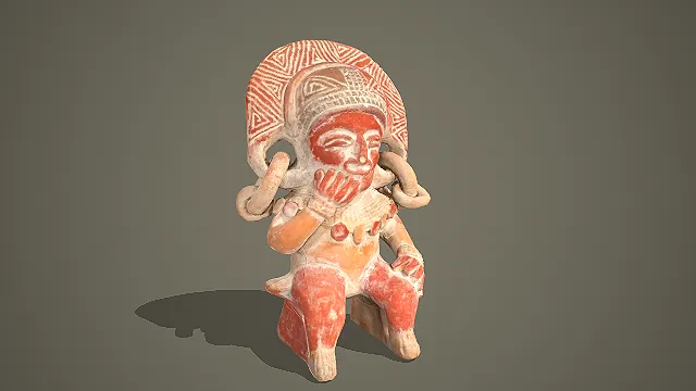 美洲古文明风格彩绘陶制人形坐像 3D 模型