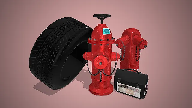 一个写实风格的3D工业道具组合模型