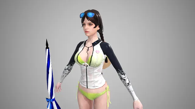 游戏女角色  夏日泳装  清凉  墨镜束发  伞形武器  性感女角  海滩风