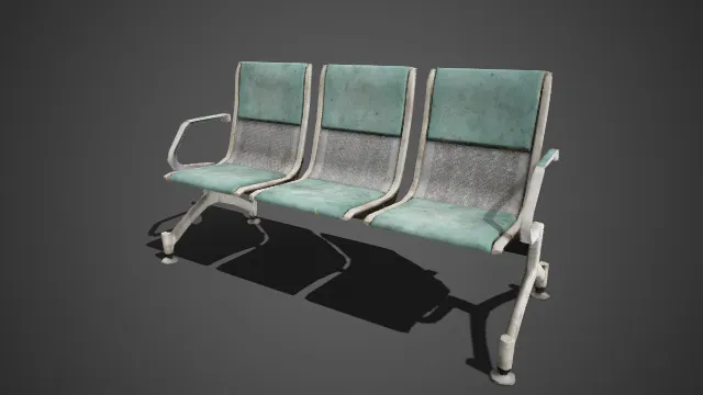 公共联排座椅  浅灰白色材质  陈旧质感  功能性  公共空间  候车厅  候诊室  灰绿配色
