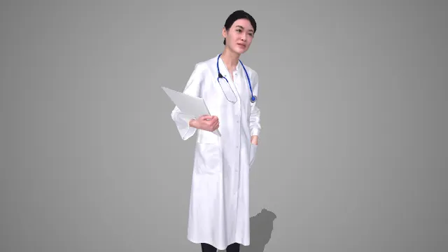 专业干练风白大褂配听诊器女性医护形象 3D 模型