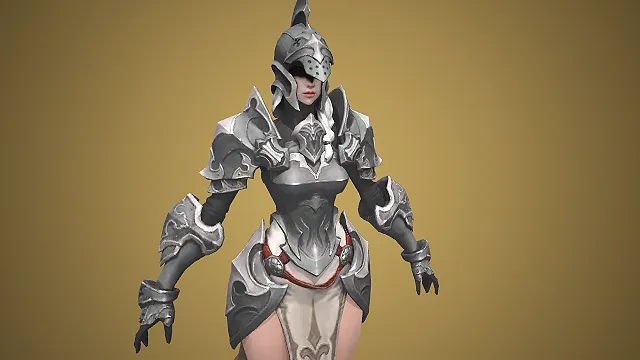 灰银纹轻甲红饰女骑士：玄霜纹章圣殿女战将模型