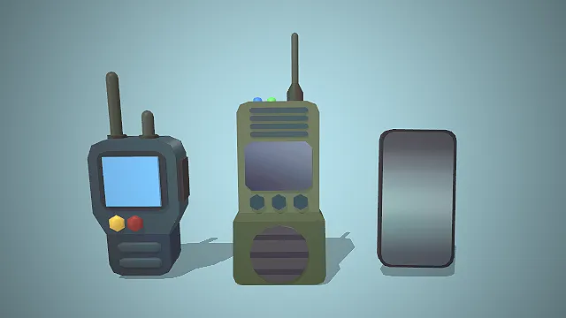 两款不同样式的低模风格的3D对讲机和智能手机模型