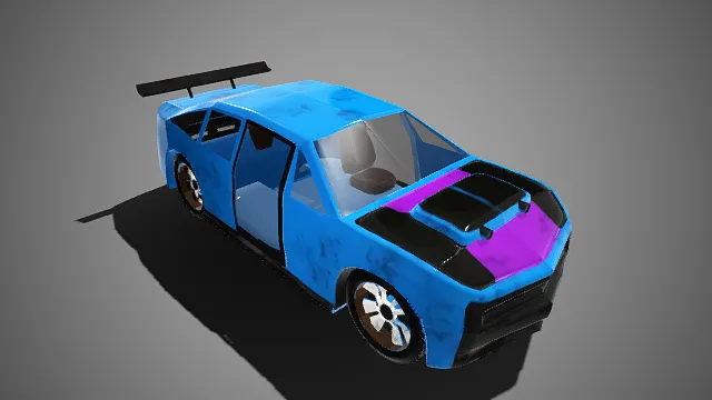 低多边形  改装赛车  紫黑撞色装饰  线条简约利落  黑色尾翼与进气口  休闲竞速  车模