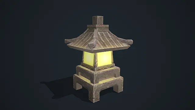 中式古风带灯光效果的石灯笼游戏模型