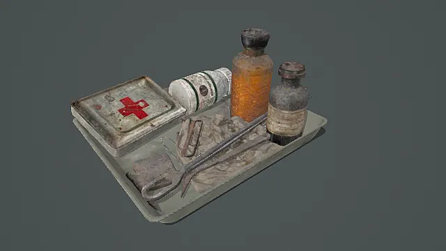 废土风格破败医疗托盘组合3D模型
