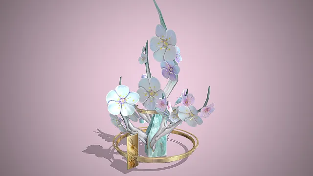 水晶梅花装置  通透琉璃质感  艺术装置  轻奢金属点缀