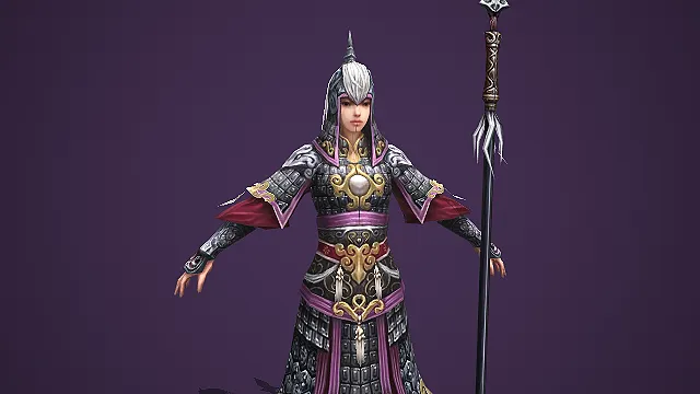 持长枪的紫金纹女武将模型