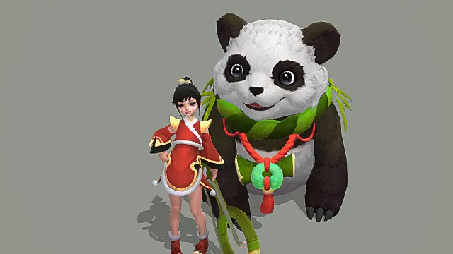 萌宠侍女英雄：红衣短装熊猫灵宠外观