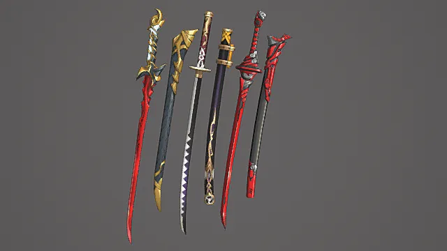 赤金邪魅刀剑游戏武器套装3D模型