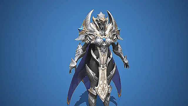 银灰蓝饰魔铠蝠翼暗黑女领主：冥域蓝焰战姬模型