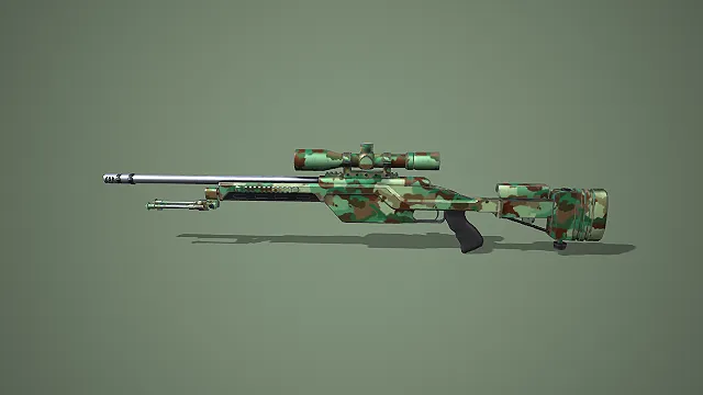 丛林迷彩带瞄准镜大狙 3D 模型 军事狙击步枪道具资产