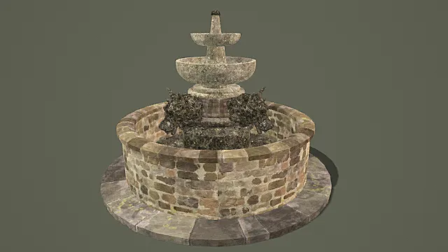 中世纪复古石砌雕花喷泉3D模型